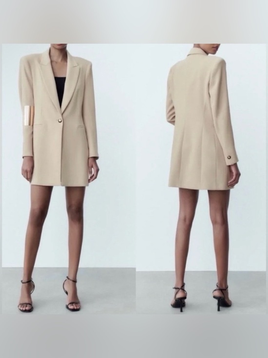 Zara Jackets & Blazers - Zara Gold Button Long Structured Lapel Blazer Size L MSRP $195